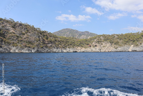 Fototapeta Naklejka Na Ścianę i Meble -  Aegean Sea and costal view near the Dead Sea (Olu Deniz) in Fethiye, Mugla, Turkey.