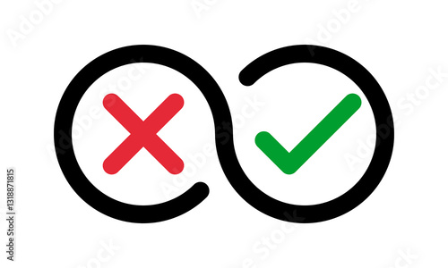 green check and red cross symbols, round thin line infinity vector sign, pros and cons balance