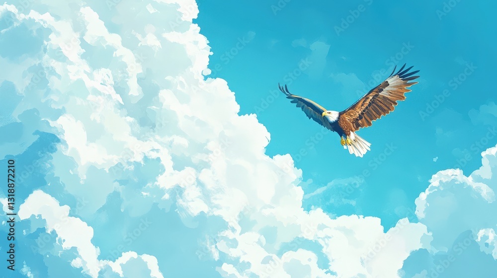 Obraz premium Majestic Eagle Soaring Through Fluffy White Clouds