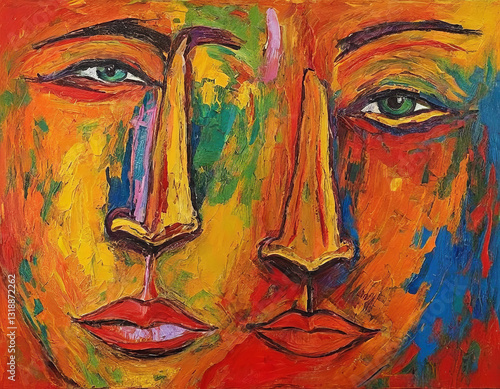 Generative AI Colorful Abstract Faces Painting Expressionism Art faces portrait abstract painting oil painting colorful expressionism eyes noses lips human duality emotion artistic