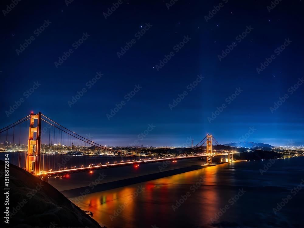 Fototapeta premium Golden Gate Bridge Under a Starry Night