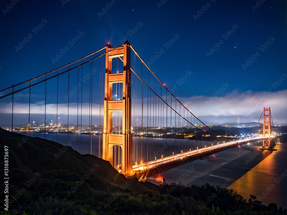 Fototapeta premium Golden Gate Bridge at Night with City Lights