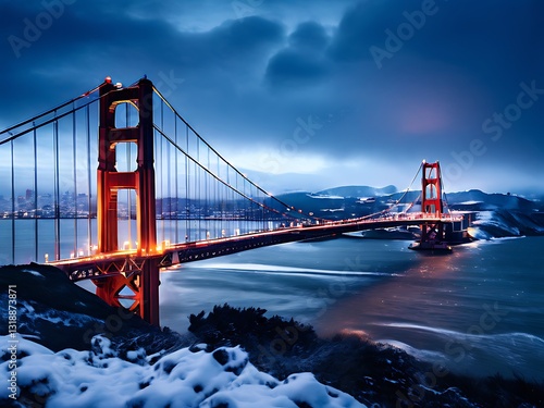Golden Gate Bridge Under a Snowy Sky