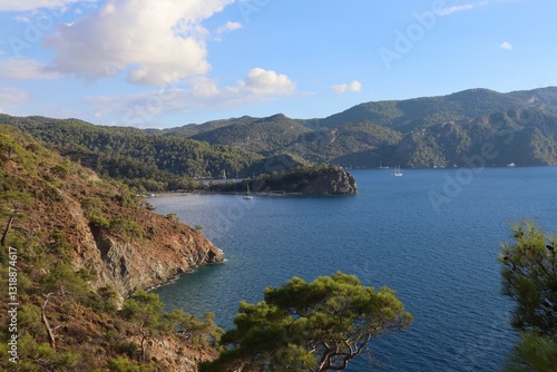 Fototapeta Naklejka Na Ścianę i Meble -  Aegean Sea and costal view near the Dead Sea (Olu Deniz) in Fethiye, Mugla, Turkey.
