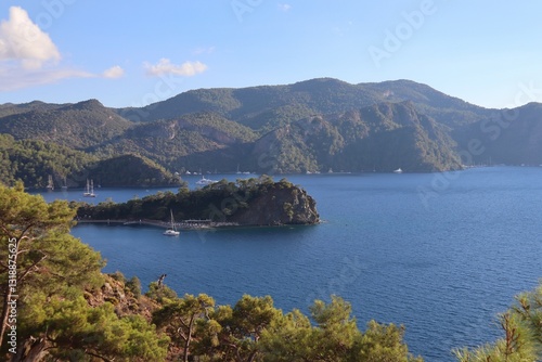 Fototapeta Naklejka Na Ścianę i Meble -  Aegean Sea and costal view near the Dead Sea (Olu Deniz) in Fethiye, Mugla, Turkey.