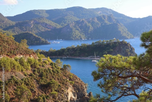 Fototapeta Naklejka Na Ścianę i Meble -  Aegean Sea and costal view near the Dead Sea (Olu Deniz) in Fethiye, Mugla, Turkey.