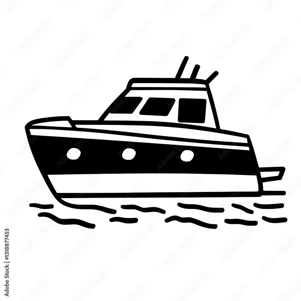 Sailing gently on calm waters, a stylish vector boat glides smoothly under a bright sky, embracing the serenity of the open sea Sailing gently on calm waters, a stylish vector boat glides smoothly under a bright sky, embracing the serenity of the open sea