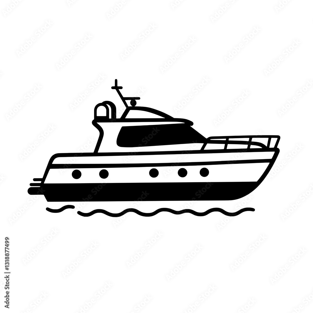 Elegance on water captured in a sleek vector design of a luxury yacht navigating through gentle waves Elegance on water captured in a sleek vector design of a luxury yacht navigating through gentle waves