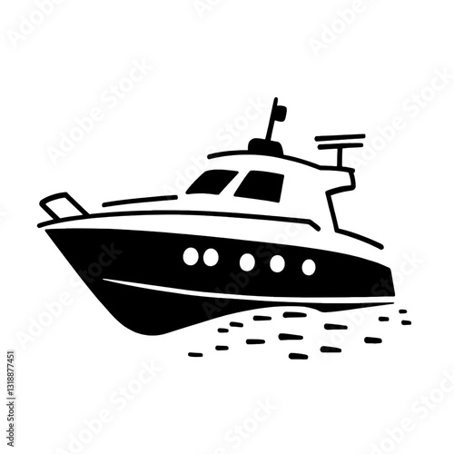 Stylish vector illustration of a sleek boat gliding over tranquil waters, capturing the essence of nautical adventures and serene escapes