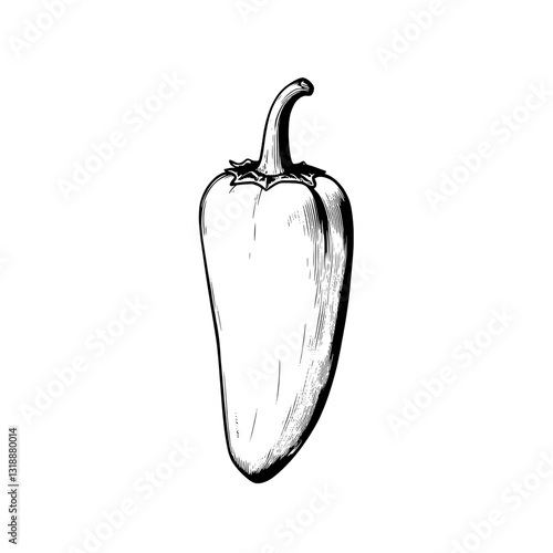 Illustration of a fresh jalapeno pepper showcasing its smooth surface and pointed tip, detailed with intricate lines and shading