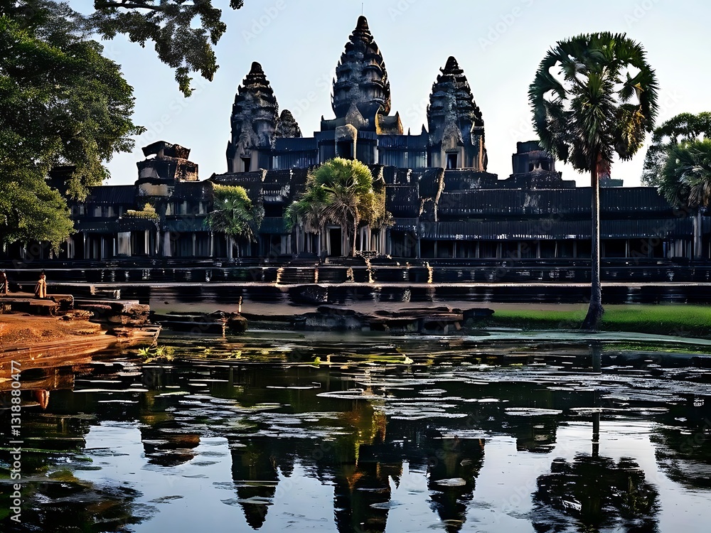 Fototapeta premium Angkor Wat Temple Reflecting in the Still Water