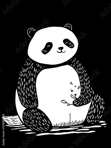 Playful panda enjoying a moment of tranquility while nibbling bamboo in a serene atmosphere of nature