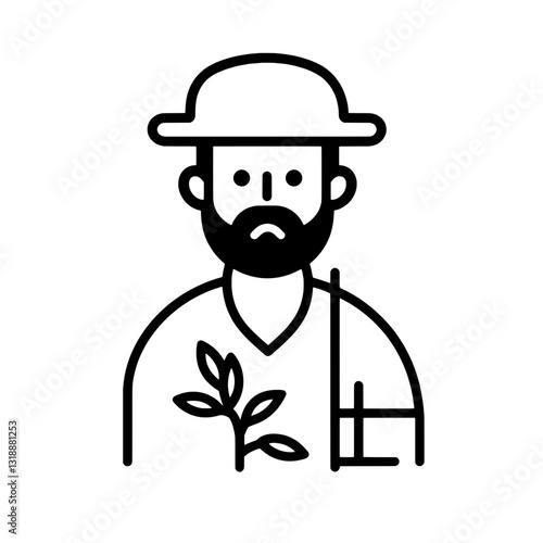 Farmer with plant in hands wearing traditional hat and concerned expression representing modern agricultural challenges