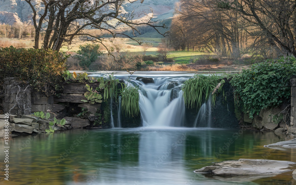 Autumn Waterfall in a park-like setting Autumn Waterfall in a park-like setting