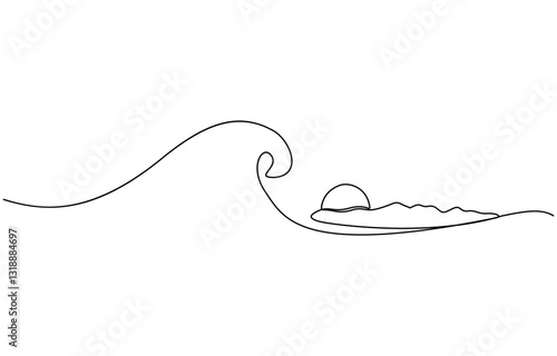 Ocean Sea wave one line drawing art continuous line, One continuous Line drawing of sea wave. Modern abstract seascape and concept for surf club in simple linear style. Editable stroke.
