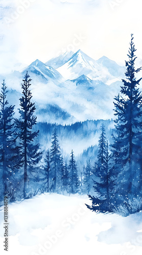Wallpaper Mural Snowy Peaks and Frosty Pines Watercolor Wallpaper Background Torontodigital.ca