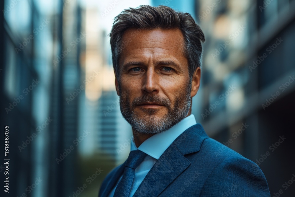 Business professional in tailored suit posing confidently in urban environment during afternoon Business professional in tailored suit posing confidently in urban environment during afternoon