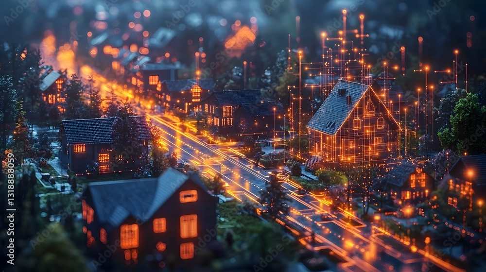 Obraz premium Vibrant Night Town Square Transformed into Cozy Learning Hub