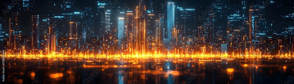 Obraz premium Glowing Urban Skyline Showcasing Innovation and Achievement