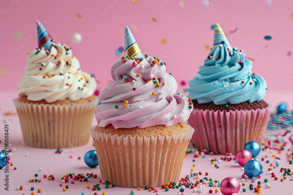 Ultra Quality Image of Delicious Cupcakes for Fathers Day and Party Hat Ultra Quality Image of Delicious Cupcakes for Fathers Day and Party Hat