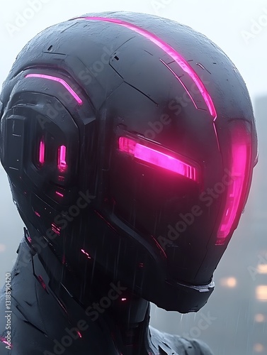 Futuristic Black Suit with Pink Lights and Wet Surface Detail