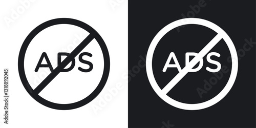 Ad blocker icons set in black and white stroke lines