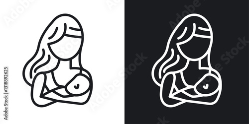 Breastfeeding icons set in black and white stroke lines