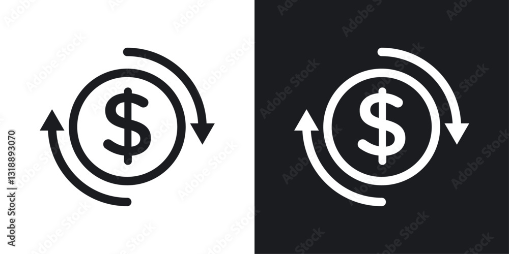Circulation of money icons set in black and white stroke lines Circulation of money icons set in black and white stroke lines