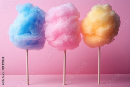 Colorful cotton candy on a soft pastel background.