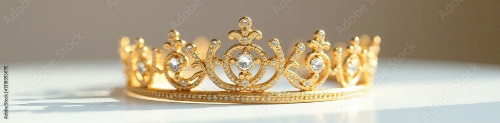 Delicate gold tiara with intricate design on clean white surface, fashion, shiny, regal Delicate gold tiara with intricate design on clean white surface, fashion, shiny, regal
