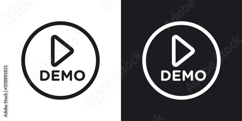 Demo video icons set in black and white stroke lines