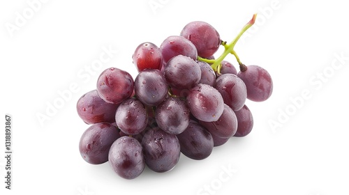 A single grape is isolated on a clean white background, with a clipping path precisely applied to outline its shape. The image showcases a full depth of field, ensuring that the grape's texture and 