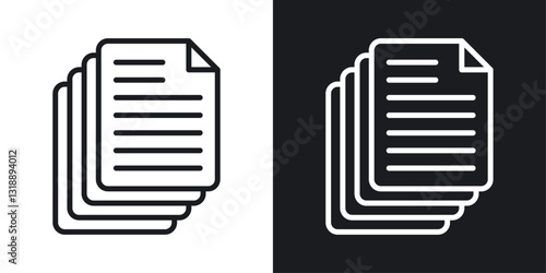 Document papers pile icons set in black and white stroke lines