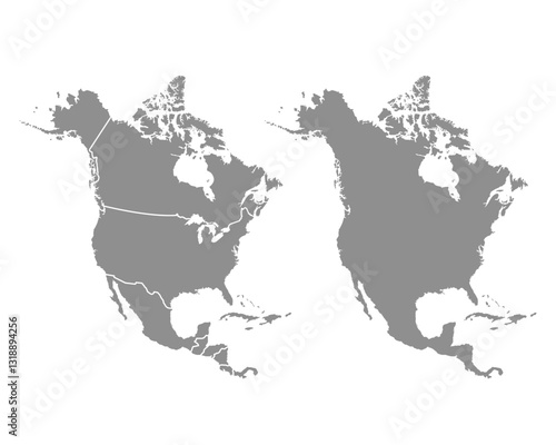 North America map set. USA, Canada, Mexico maps. Outline North America map isolated on white background. Vector illustration