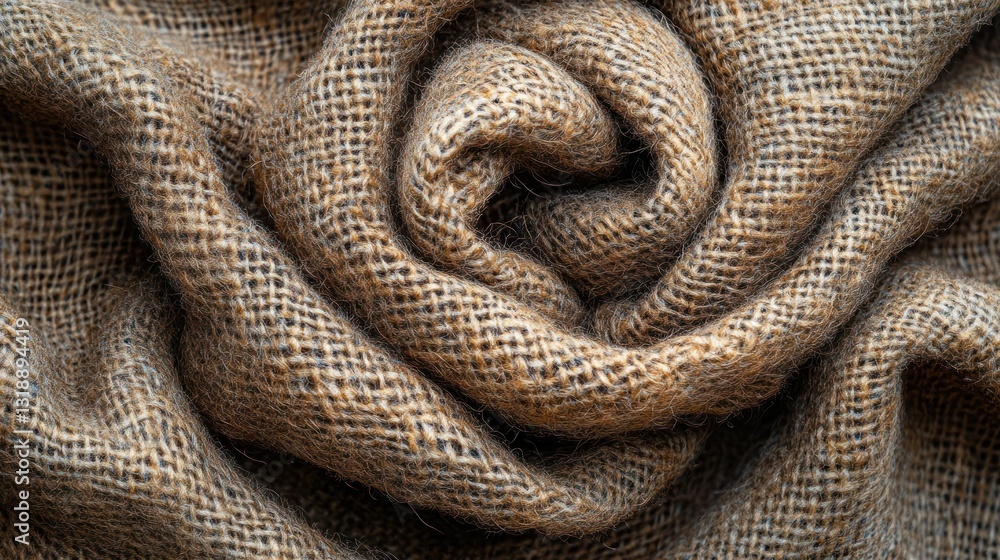 Fototapeta premium Swirling burlap fabric texture, close-up studio shot