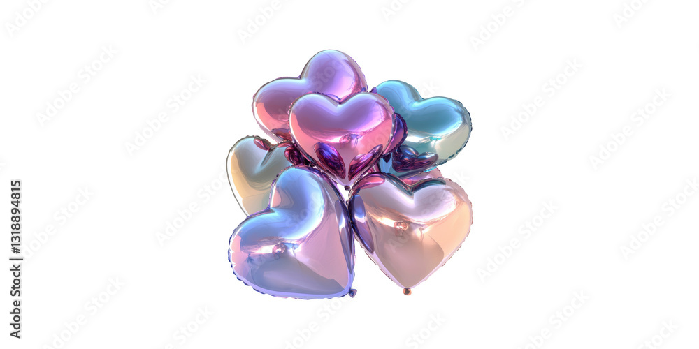 Fototapeta premium Metallic heart-shaped balloons cluster isolated on transparent background