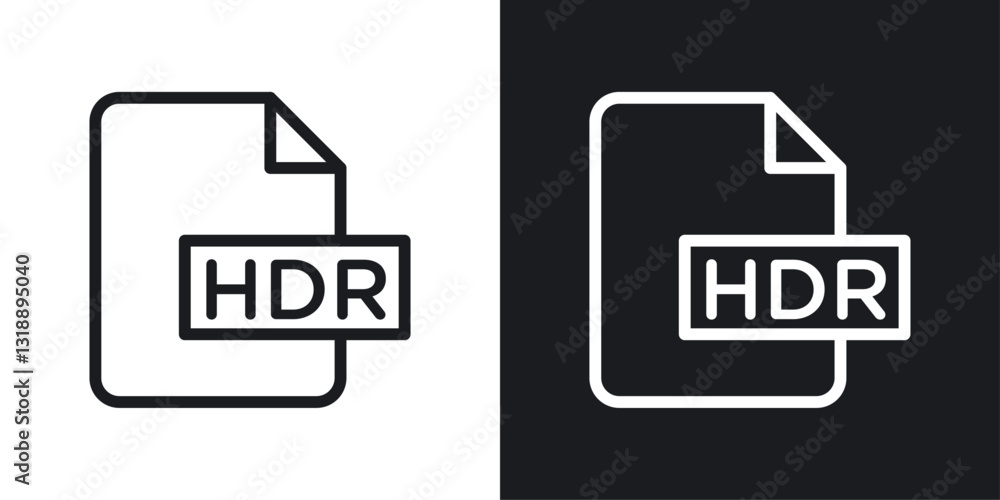 HDR image file extension icons set in black and white stroke lines HDR image file extension icons set in black and white stroke lines