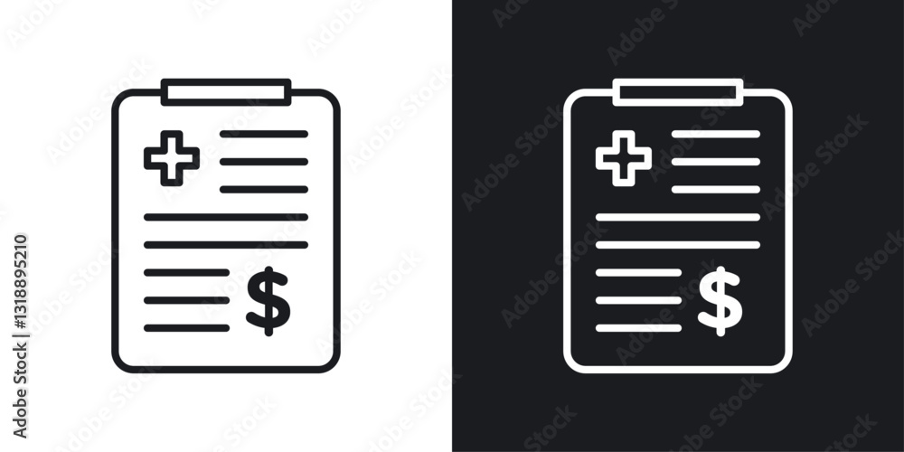 Hospital bill icons set in black and white stroke lines Hospital bill icons set in black and white stroke lines