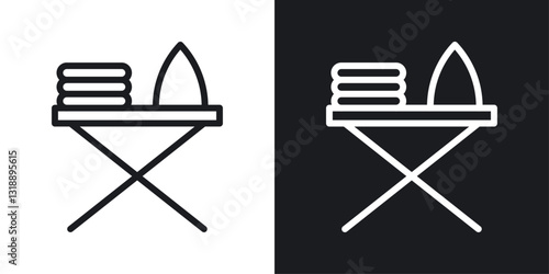 Ironing board icons set in black and white stroke lines