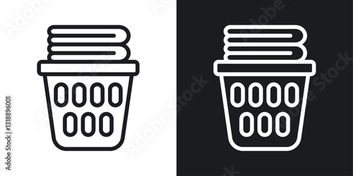 Laundry basket icons set in black and white stroke lines