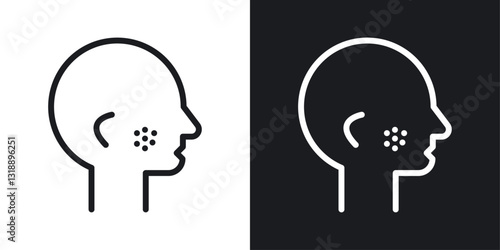 Man acne on face icons set in black and white stroke lines