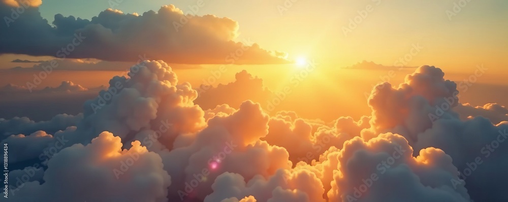 Fototapeta premium Glowing golden light filtering through clouds in a heavenly sky, heavenly, serene, peaceful