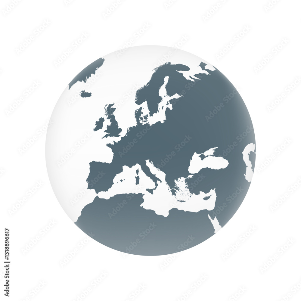 Europe globe map. World globe map isolated on white background. Europe globe icon. 3D globe of Europe. Vector illustration. Europe globe map. World globe map isolated on white background. Europe globe icon. 3D globe of Europe. Vector illustration.