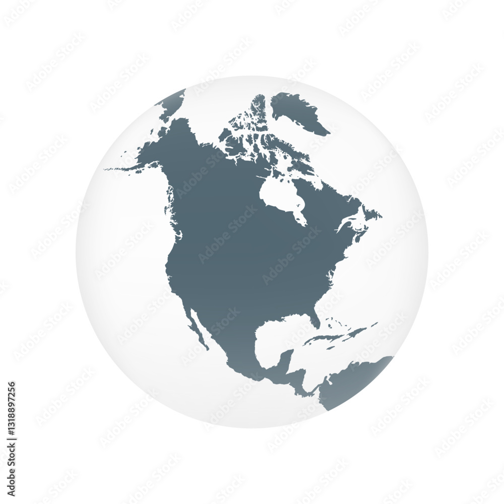 North America globe map. World globe map isolated on white background. North America globe icon. Minimalist 3D globe of North America. Vector illustration. North America globe map. World globe map isolated on white background. North America globe icon. Minimalist 3D globe of North America. Vector illustration.