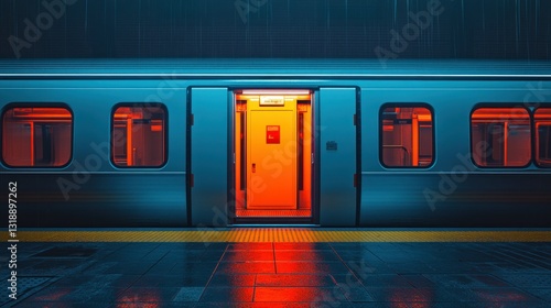 Fototapeta Naklejka Na Ścianę i Meble -  Futuristic train station entrance at night