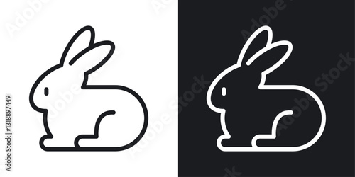 Rabbit icons set in black and white stroke lines