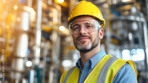 Professional Engineer in Safety Gear with Confident Expression: Head and Shoulders Shot in Soft Studio Lighting – Modern Industrial Portrait, Detailed Workwear, and Crisp Studio Lighting