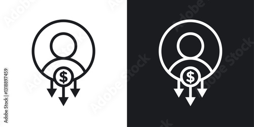 Reduce labor costs icons set in black and white stroke lines