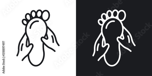 Reflexology foot massage icons set in black and white stroke lines