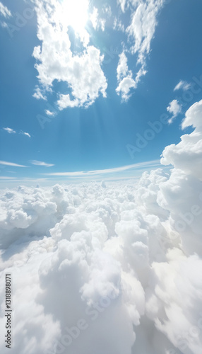 A dreamy and breathtaking perspective inside the clouds, floating in a peaceful and serene atmosphere.